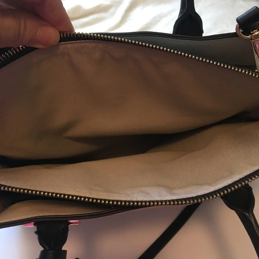 Nine West Pink and Black Satchel with Structured Design